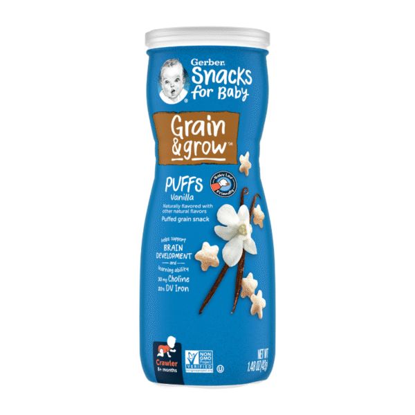 Gerber Snacks for Baby Grain & Grow Puffs, Vanilla, 8m+ 42G