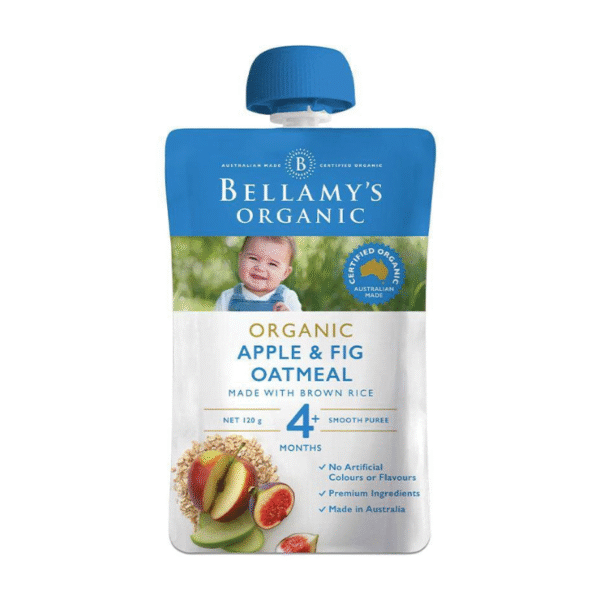 Bellamy's Organic Baby Pouch 4m+ Apple and Fig Oatmeal 120g